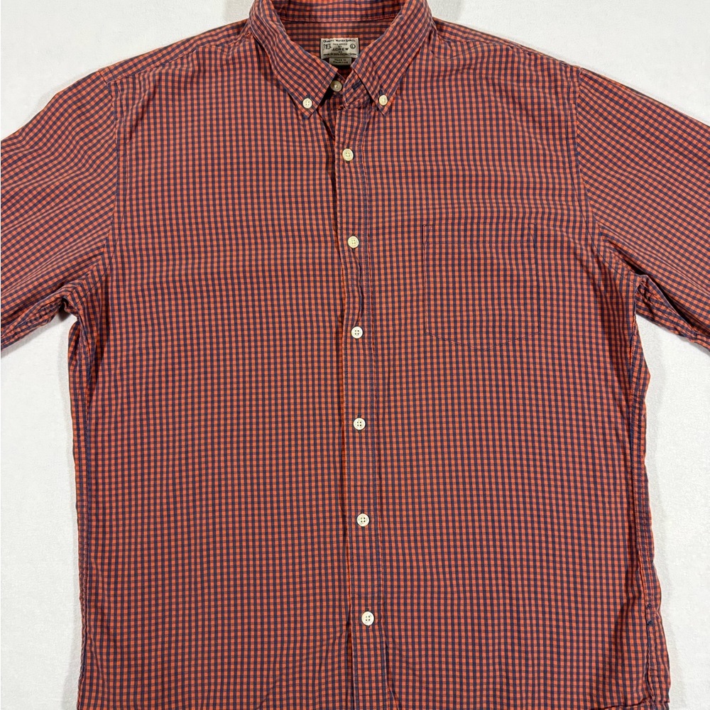 J.CREW Men's Long Sleeve Button-Down Orange And Blue Check Shirt Size Large